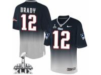 Men's Nike New England Patriots #12 Tom Brady Limited NavyGrey Fadeaway Super Bowl XLIX NFL Jersey