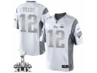 Men's Nike New England Patriots #12 Tom Brady Limited White Platinum Super Bowl XLIX NFL Jersey