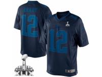 Men's Nike New England Patriots #12 Tom Brady Navy Blue Drenched Limited Super Bowl XLIX NFL Jersey