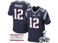 Men's Nike New England Patriots #12 Tom Brady Navy Blue Team Color Elite Autographed Super Bowl XLIX NFL Jersey