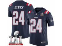 Men's Nike New England Patriots #24 Cyrus Jones Limited Navy Blue Rush Super Bowl LI 51 NFL Jersey