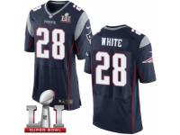 Men's Nike New England Patriots #28 James White Elite Navy Blue Team Color Super Bowl LI 51 NFL Jersey