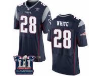 Men's Nike New England Patriots #28 James White Elite Navy Blue Team Color Super Bowl LI Champions NFL Jersey