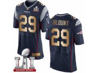 Men's Nike New England Patriots #29 LeGarrette Blount Elite Navy Gold Team Color Super Bowl LI 51 NFL Jersey