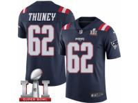 Men's Nike New England Patriots #62 Joe Thuney Limited Navy Blue Rush Super Bowl LI 51 NFL Jersey