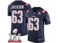 Men's Nike New England Patriots #63 Tre Jackson Limited Navy Blue Rush Super Bowl LI 51 NFL Jersey