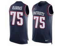 Men's Nike New England Patriots #75 Ted Karras Navy Blue Player Name & Number Tank Top NFL Jersey