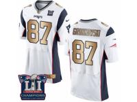 Men's Nike New England Patriots #87 Rob Gronkowski Elite White Gold Super Bowl LI Champions NFL Jersey