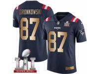 Men's Nike New England Patriots #87 Rob Gronkowski Limited Navy Gold Rush Super Bowl LI 51 NFL Jersey