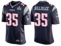 NEW ENGLAND PATRIOTS #35 MIKE GILLISLEE NAVY SUPER BOWL LII BOUND GAME JERSEY