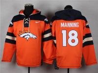 NFL Denver Broncos (QB) #18 Peyton Manning Men Orange Pullover Hoodie