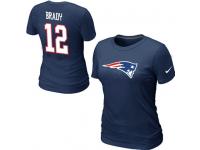 NFL Nike New England Patriots #12 Tom Brady Player Name & Number Women T-Shirt Navy Blue