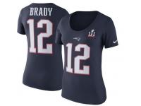 NFL Women's New England Patriots #12 Tom Brady Super Bowl LI Navy Blue T-Shirt