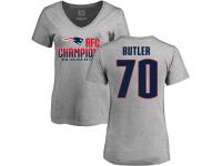 Nike Adam Butler Heather Gray 2017 AFC Champions V-Neck Women's - NFL New England Patriots #70 T-Shirt