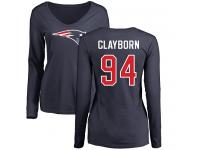 Nike Adrian Clayborn Navy Blue Name & Number Logo Slim Fit Women's - NFL New England Patriots #94 Long Sleeve T-Shirt