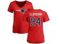 Nike Adrian Clayborn Red Name & Number Logo Slim Fit Women's - NFL New England Patriots #94 T-Shirt