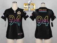 Nike Broncos #94 DeMarcus Ware Black Super Bowl 50 Women NFL Fashion Game Jersey