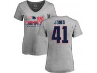 Nike Cyrus Jones Heather Gray 2017 AFC Champions V-Neck Women's - NFL New England Patriots #41 T-Shirt