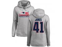 Nike Cyrus Jones Heather Gray 2017 AFC Champions Women's - NFL New England Patriots #41 Pullover Hoodie