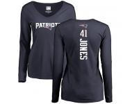 Nike Cyrus Jones Navy Blue Backer Slim Fit Women's - NFL New England Patriots #41 Long Sleeve T-Shirt