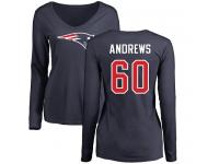 Nike David Andrews Navy Blue Name & Number Logo Slim Fit Women's - NFL New England Patriots #60 Long Sleeve T-Shirt