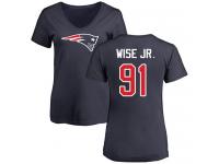 Nike Deatrich Wise Jr Navy Blue Name & Number Logo Slim Fit Women's - NFL New England Patriots #91 T-Shirt