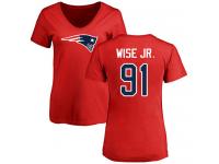 Nike Deatrich Wise Jr Red Name & Number Logo Slim Fit Women's - NFL New England Patriots #91 T-Shirt