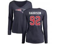 Nike James Harrison Navy Blue Name & Number Logo Slim Fit Women's - NFL New England Patriots #92 Long Sleeve T-Shirt