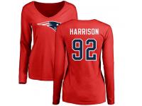 Nike James Harrison Red Name & Number Logo Slim Fit Women's - NFL New England Patriots #92 Long Sleeve T-Shirt