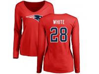 Nike James White Red Name & Number Logo Slim Fit Women's - NFL New England Patriots #28 Long Sleeve T-Shirt