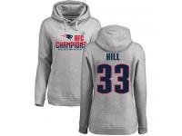 Nike Jeremy Hill Heather Gray 2017 AFC Champions Women's - NFL New England Patriots #33 Pullover Hoodie