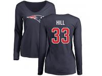 Nike Jeremy Hill Navy Blue Name & Number Logo Slim Fit Women's - NFL New England Patriots #33 Long Sleeve T-Shirt