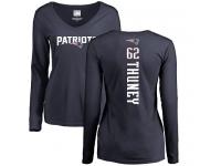 Nike Joe Thuney Navy Blue Backer Slim Fit Women's - NFL New England Patriots #62 Long Sleeve T-Shirt