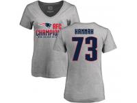 Nike John Hannah Heather Gray 2017 AFC Champions V-Neck Women's - NFL New England Patriots #73 T-Shirt