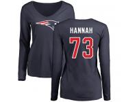 Nike John Hannah Navy Blue Name & Number Logo Slim Fit Women's - NFL New England Patriots #73 Long Sleeve T-Shirt