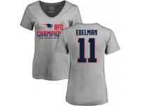 Nike Julian Edelman Heather Gray 2017 AFC Champions V-Neck Women's - NFL New England Patriots #11 T-Shirt