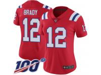 Nike Patriots #12 Tom Brady Red Alternate Women's Stitched NFL 100th Season Vapor Limited Jersey