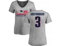 Nike Stephen Gostkowski Heather Gray 2017 AFC Champions V-Neck Women's - NFL New England Patriots #3 T-Shirt