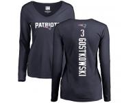 Nike Stephen Gostkowski Navy Blue Backer Slim Fit Women's - NFL New England Patriots #3 Long Sleeve T-Shirt