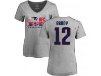 Nike Tom Brady Heather Gray 2017 AFC Champions V-Neck Women's - NFL New England Patriots #12 T-Shirt