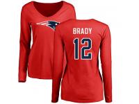 Nike Tom Brady Red Name & Number Logo Slim Fit Women's - NFL New England Patriots #12 Long Sleeve T-Shirt