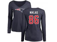 Nike Troy Niklas Navy Blue Name & Number Logo Slim Fit Women's - NFL New England Patriots #86 Long Sleeve T-Shirt