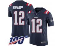 Patriots #12 Tom Brady Navy Blue Men's Stitched Football Limited Rush 100th Season Jersey