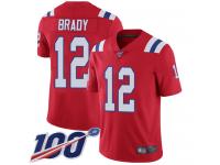 Patriots #12 Tom Brady Red Alternate Men's Stitched Football 100th Season Vapor Limited Jersey