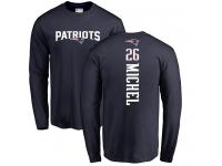 Sony Michel Navy Blue _ Nike NFL New England Patriots Long Sleeve T-Shirt Backer #26