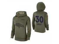 Women Denver Broncos #30 Phillip Lindsay 2018 Salute to Service Olive Team Logo Pullover Hoodie