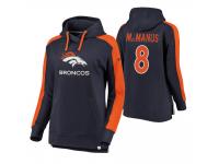 Women Denver Broncos #8 Brandon McManus Navy-Orange Iconic Color Block Pullover Hoodie