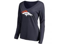 Women Denver Broncos Pro Line Primary Team Logo Slim Fit Long Sleeve T-Shirt Navy