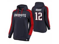 Women New England Patriots #12 Tom Brady Navy-Red Iconic Color Block Pullover Hoodie