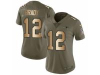 Women Nike New England Patriots #12 Tom Brady Limited Olive/Gold 2017 Salute to Service NFL Jersey